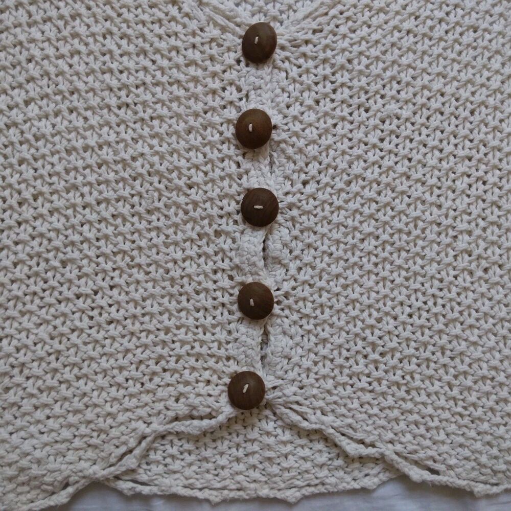 Vintage Rico Cropped Sweater Beige Button Up Short Sleeve Chunky Boho Peasant - Picture 3 of 11